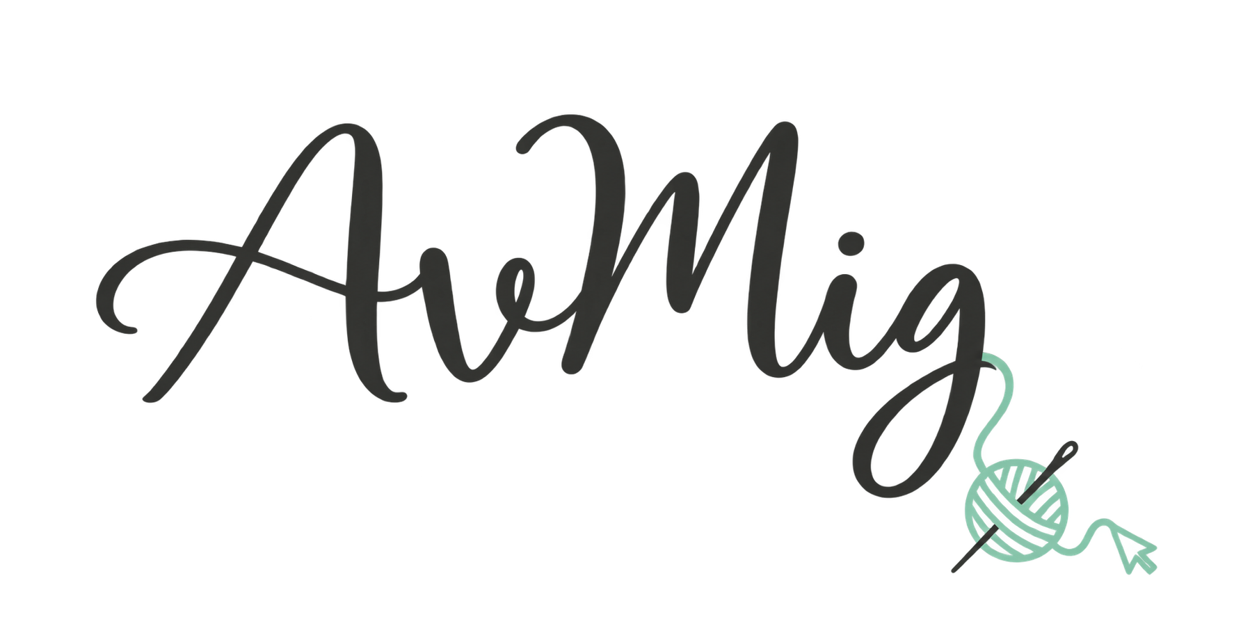 AvMig – handskriven logotyp med mintgrönt garnnystan